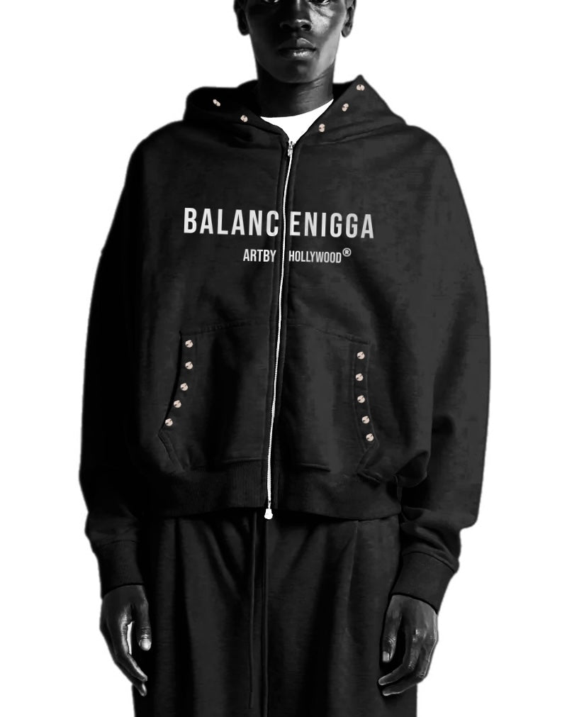 BALANCENIGGA Cropped Double Zip-Up Hoodie