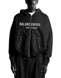 BALANCENIGGA Cropped Double Zip-Up Hoodie