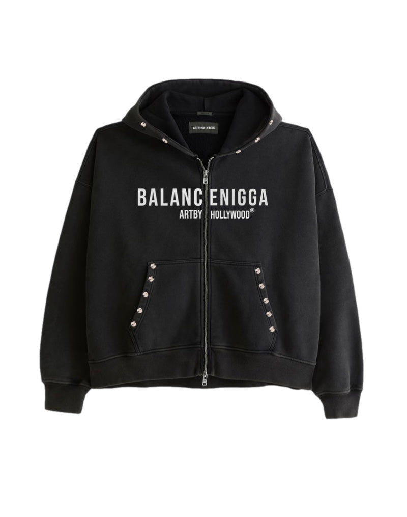 BALANCENIGGA Cropped Double Zip-Up Hoodie